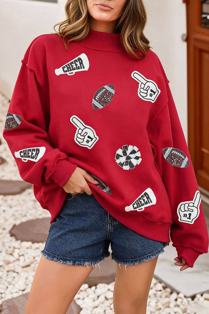 LDC Exposed Seam Mock Neck Sequin Game Day Sweatshirt