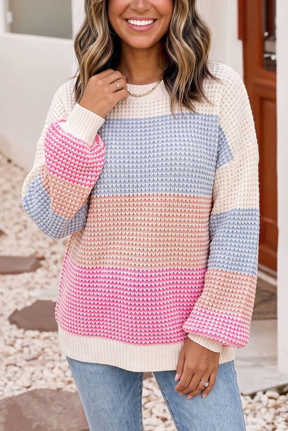 LDC Colorblock Drop Shoulder Long Sleeve Pullover Sweater
