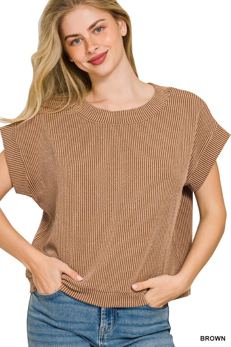 Corded Rib Knit Top - Zenana