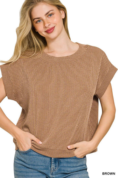 Corded Rib Knit Top - Zenana