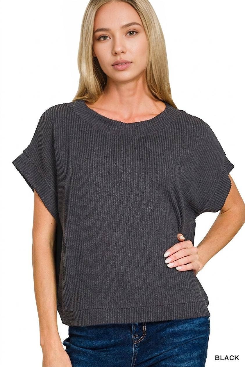 Corded Rib Knit Top - Zenana