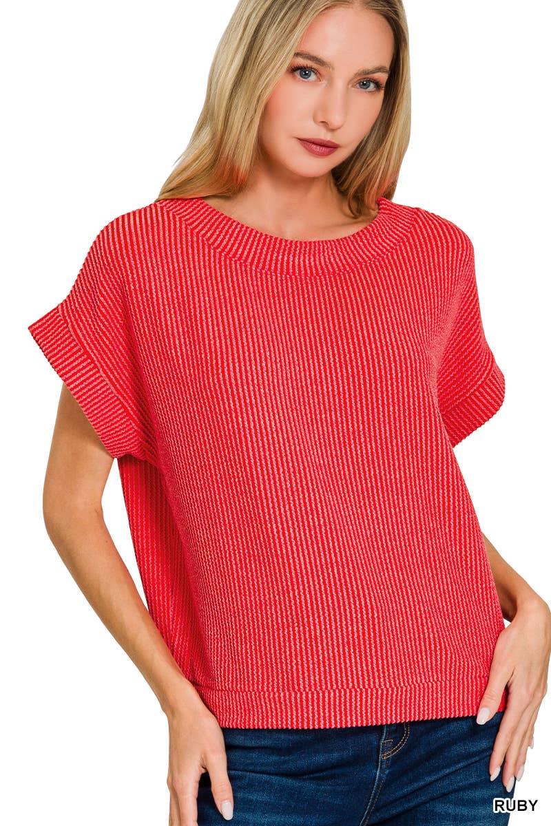 Corded Rib Knit Top - Zenana