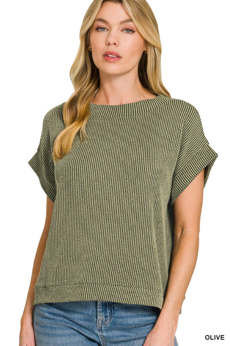 Corded Rib Knit Top - Zenana