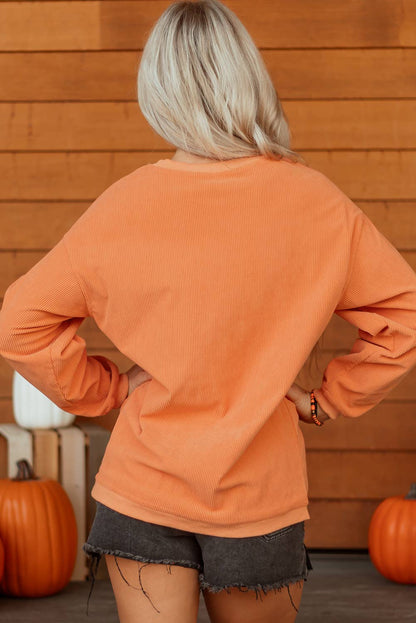 LDC Ribbed Texture Halloween Ghost Sequin Patched Sweatshirt