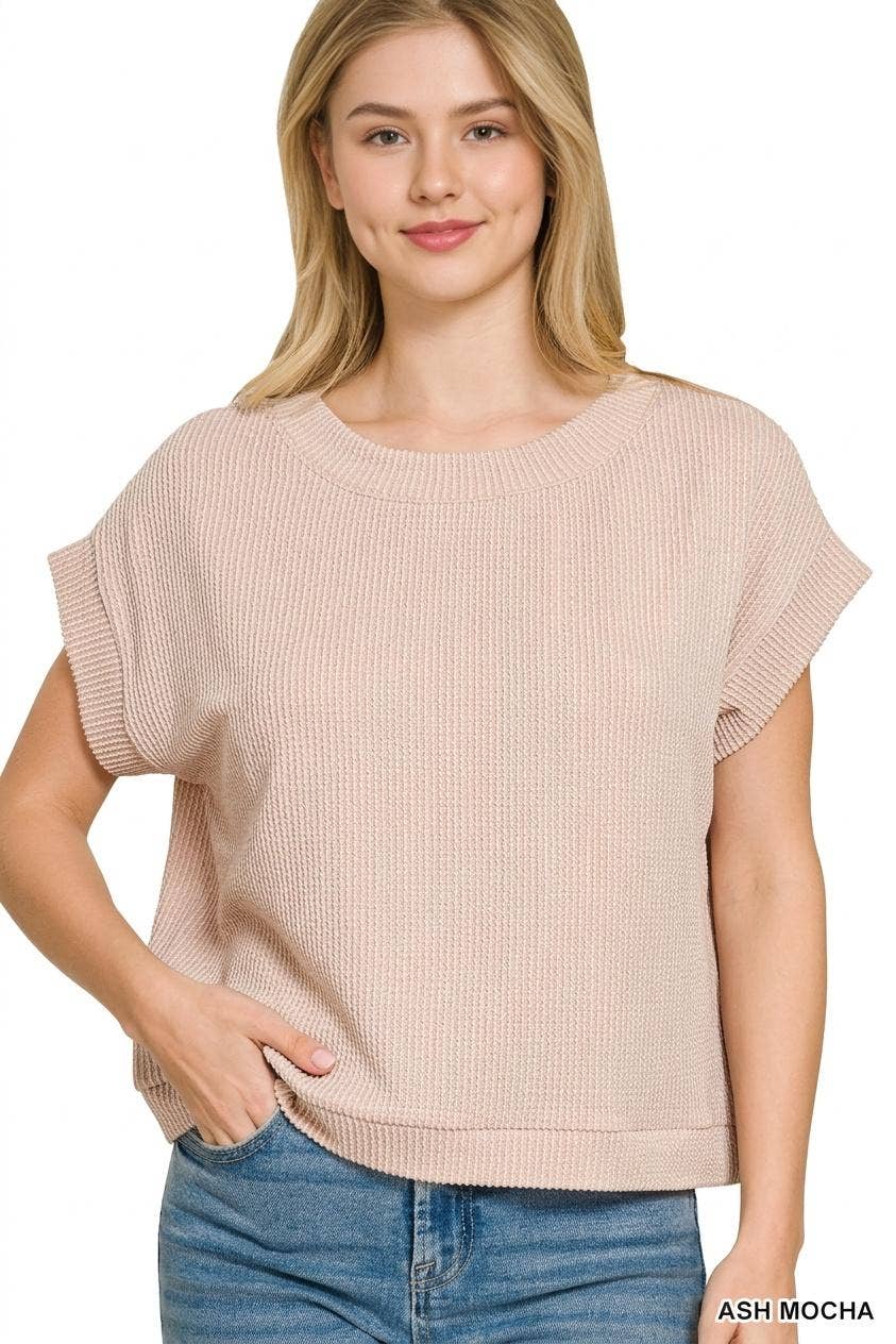 Corded Rib Knit Top - Zenana