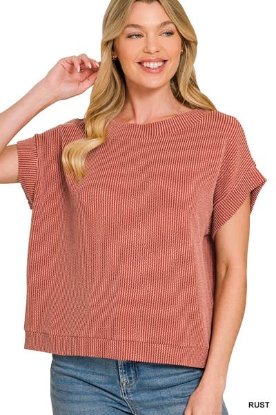 Corded Rib Knit Top - Zenana