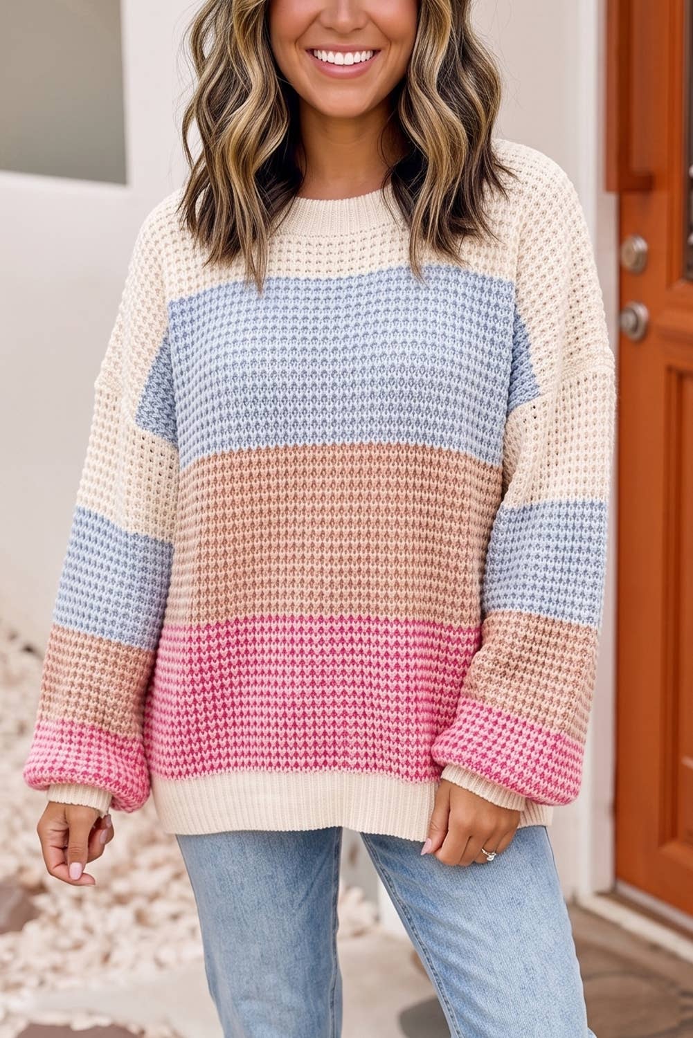 LDC Colorblock Drop Shoulder Long Sleeve Pullover Sweater