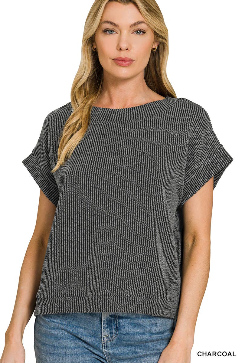 Corded Rib Knit Top - Zenana