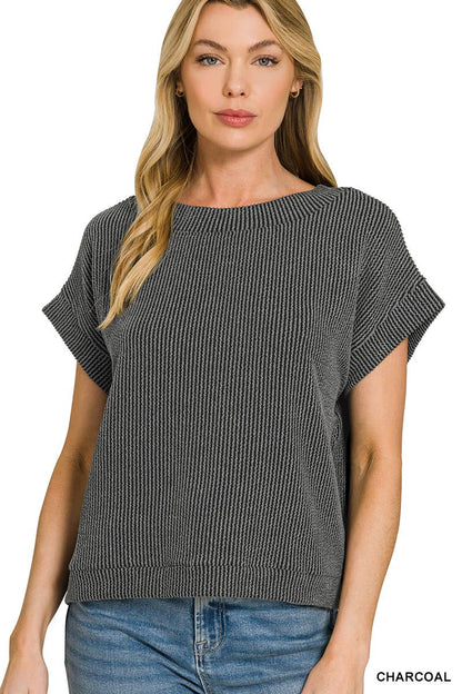 Corded Rib Knit Top - Zenana
