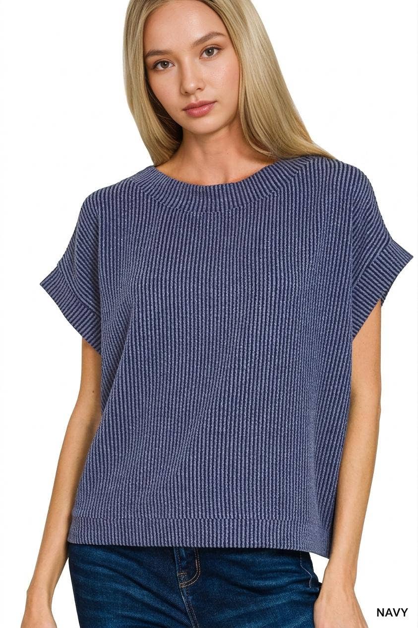 Corded Rib Knit Top - Zenana