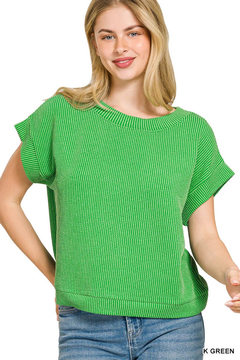 Corded Rib Knit Top - Zenana