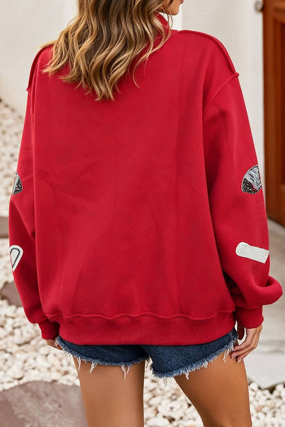 LDC Exposed Seam Mock Neck Sequin Game Day Sweatshirt