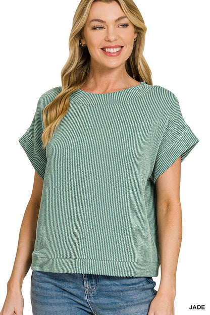 Corded Rib Knit Top - Zenana